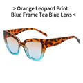 Cat eye sunglasses in orange leopard pattern and transparent blue frame with gradient lenses - Orange Leopard Blue Frame Brown Blue Lens