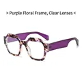 Lunettes de soleil polygonales avec monture écaille de tortue violette et verres clairs - Monture Fleurie Violette Verres Blancs