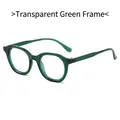 Occhiali ovali verde trasparente rétro con un design minimalista ed elegante a lente piatta - Montatura Verde Trasparente Luce Blu