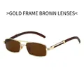 Lunettes de soleil en métal doré avec verres marrons et branches effet bois foncé - Monture Dorée Verres Ambrés