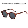 Retro oval sunglasses featuring a leopard tortoiseshell frame and dark grey lenses - Leopard Frame Black Grey Lens