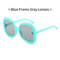 Fashionable oversized blue frame sunglasses with dark grey lenses and chunky polygon design - Blue Frame Grey Lens