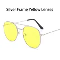Men's silver aviator sunglasses with yellow lenses and double bridge design - Silver Frame Yellow Lens