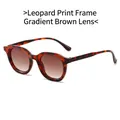 Retro oval sunglasses with leopard print frames and gradient tea lenses for a chic look - Leopard Frame / Tea Lens