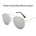 Silver double-bridge aviator sunglasses with reflective mirror lenses and metal frame - Silver Frame White Mirror Lens