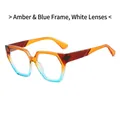 Polygonal sunglasses in tea-blue gradient frame with clear lenses for a trendy look - Tea Blue Frame Clear Lens