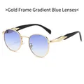Retro oval metal sunglasses with gold frame and trendy gradient blue lenses - Gold Frame Gradient Blue Lens