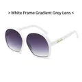 White oval sunglasses with gradient grey lenses and gold letter logo on temple - White Frame Gradient Grey Lens