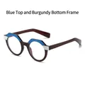 Retro-Sonnenbrille mit ovalem Rahmen in Blau oben und Weinrot unten im Kontrastdesign - Blau Weinroter Rahmen Klare Gläser