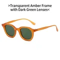 Oval retro sunglasses with transparent tea frame and dark green lenses for men and women - Transparent Orange Frame Dark Green Lenses