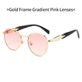 Vintage oval sunglasses with gold metal frame and pink gradient lenses for fashion - Gold Frame Gradient Pink Lens
