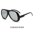 Classic pilot sunglasses in glossy black frame with silver mirrored lenses - Black Frame Silver Mirrored Lens