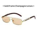 Retro rectangular gold metal frame sunglasses with champagne lenses and double bridge - Gold Frame Champagne Lens