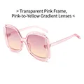 Fashionable oversized sunglasses with transparent pink frame and pink-yellow gradient lenses - Translucent Pink Frame / Pink-Yellow Lenses