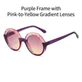 Fashion round sunglasses with purple gradient frame and pink yellow gradient lenses - Gradient Purple Frame / Pink Yellow Lenses
