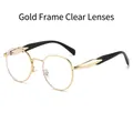 Retro oval sunglasses with gold metal frame, black temples and clear lenses for women - Gold Frame Clear Lens