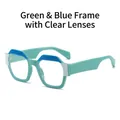 Lunettes de soleil carrées oversize avec monture bleu et vert menthe et verres clairs - Monture Vert Bleu Verres Transparents