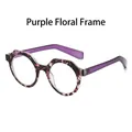 Retro-Oval-Sonnenbrille mit lila Blumenmuster-Rahmen und halbtransparenten Bügeln - Lila Blumen Rahmen Weiße Gläser