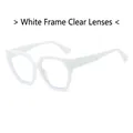 Modern white thick frame sunglasses with clear lenses and minimalist bold design - White Frame White Lens