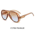Retro pilot sunglasses featuring brown translucent frames and gradient tea-blue lenses - Tea Frame Tea Blue Lens