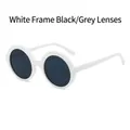 Retro round sunglasses with white frames and dark gray lenses for UV protection - White Frame Dark Grey Lens