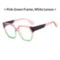 Pink and green gradient polygon sunglasses with high-quality transparent lenses - Pink Green Frame Clear Lens