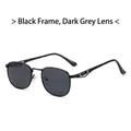 Retro metal sunglasses with black frame, grey lenses, and flexible spring hinges - Black Frame Black Grey Lens