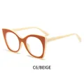 Cat eye glasses in dual-tone beige and orange frame with anti-blue light clear lenses - Beige Frame (C6/BEIGE)