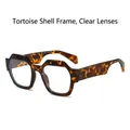 Lunettes de soleil polygonales à motif léopard avec verres clairs pour un look tendance - Monture Demi Verres Transparents