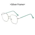Silver square metal frame glasses with mint green anti-slip ear covers for women - Silver Frame