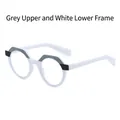 Moderne ovale Sonnenbrille mit zweifarbigem Rahmen in Grau und Weiß im minimalistischen Stil - Grau Weißer Rahmen Klare Gläser