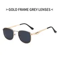 Retro sunglasses with gold metal frame, dark grey lenses and spring hinge details - Gold Frame Black Grey