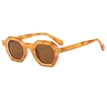 Stylish oversized hexagonal tortoiseshell sunglasses with metal rivets and brown lenses - Yellow Tortoiseshell Frame / Tea Lens