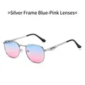 Vintage metal sunglasses with silver frame and gradient blue pink lenses for style - Silver Frame Blue Pink Lens