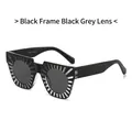 Fashionable square sunglasses with black frame, dark grey lenses and silver crystal accents - Black Frame Black Grey Lens