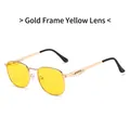 Retro metal sunglasses with gold frame and yellow lenses featuring spring hinges and UV protection - Gold Frame Yellow Lenses