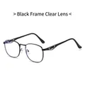 Retro metallic black frame sunglasses with clear lenses and spring hinges for daily wear - Black Frame Clear Lenses