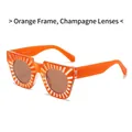 Fashionable orange hollow frame sunglasses with champagne lenses and sunburst detail - Orange Frame & Champagne Lenses