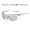 Silver Y2K sports sunglasses with wrap-around frame and silver mirrored lenses - Silver Frame White Mirror Lens