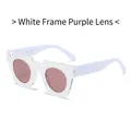 Fashionable hollow square sunglasses with white frames and purple lenses for women - White Frame Purple Lens