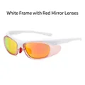 Y2K sporty white frame sunglasses with red mirrored lenses and non-slip pads - White Frame Red Mirrored Lens