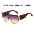 Fashion shield sunglasses with gold metal frame and gradient purple-pink lenses - Gold Frame Grey Pink Lens