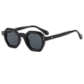 Gafas de sol hexagonales negras retro con montura gruesa y remaches metálicos - Montura Negro Brillante Lente Gris