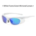 White frame Y2K sports sunglasses with green mirrored lenses for outdoor cycling - White Frame with Green Mirrored Lenses