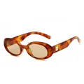 Gafas de sol ovaladas de carey con lentes de color té claro y adornos metálicos dorados - Montura Ámbar Lentes Champaña