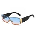 Futuristic gold frame sunglasses with blue-pink gradient lenses and wide black temples - Gold Frame Gradient Blue Pink Lens