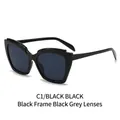 Occhiali da sole retrò cat-eye con montatura nera lucida e lenti grigio scuro protettive - Montatura Nera Lenti Grigio Nero
