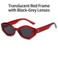 Gafas de sol ojo de gato rojas transparentes con lentes gris oscuro y varillas con diamantes - Montura roja transparente lentes grises