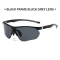 Gafas de sol deportivas con montura de media montura negra y lentes gris oscuro - Montura Negra Lentes Gris Negro