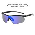 Gafas de sol deportivas con montura negra y lentes de espejo azules para ciclismo - Marco Negro Lentes de Espejo Azul